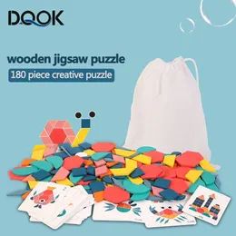 Kids Wood Jigsaw Puzzle Board Game Baby Montessori التعلم التعليمي للألعاب الخشبية للأطفال الهندسي الشكل ثلاثي الأبعاد للألغاز 240122