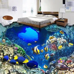 Wallpapers Benutzerdefinierte 3D-PO-Tapete Unterwasserwelt Tropischer Fisch Vinyl-Bodenaufkleber Badezimmer Wasserdichtes selbstklebendes PVC-Wandbild