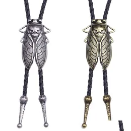 Anhänger Halsketten Vintage Bronze Sier Zikade Halskette Insekt Anhänger Schwarze Lederkette Damen Herren Drop Lieferung Schmuck Halsketten P Dh94W