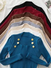 女性のセーターAOSSVIAO 2024基本ボタン女性秋の冬のトップススリムジャンパーソフトウォームプルオーバーニットセーター