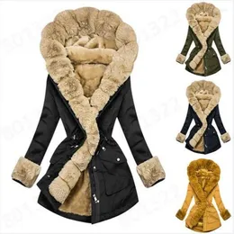 Casacos de trincheira femininos outono e inverno 2024 gola de lã quente casaco com capuz blusão