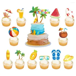 Ferramentas para bolo 13 espaços, verão, praia, férias, tema, aniversário, conjunto de inserção, havaí, piscina, suprimentos para festa, toppers
