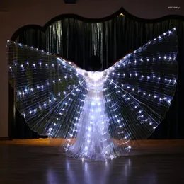 Bühnenkleidung Bauchtanz Bunte Alas LED-Flügel Erwachsene Leistung Fluoreszierender Schmetterling Isis Karneval Festival Outfit mit Stöcken