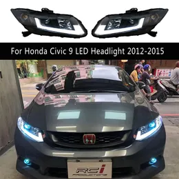 För Honda Civic 9 9.5 LED-strålkastarenhet 12-15 Huvudlampa DRL DAGTIME Running Light Streamer Turn Signal High Beam Angel Eye Projector