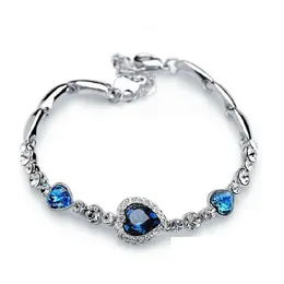 Charm Bracelets Ocean Blue Bracelets Sliver Plated Crystal Rhinestone Heart Charm Bracelet Bangle Gift Jewelry Drop Delivery Jewelry Dhxcb