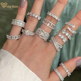 Küme Yüzükleri Wong Rain 925 STERLING Gümüş Köpüklü Laboratuvar Safir Taş Aly Band Hediyeler Kadınlar İçin Güzel Takı Yüzüğü