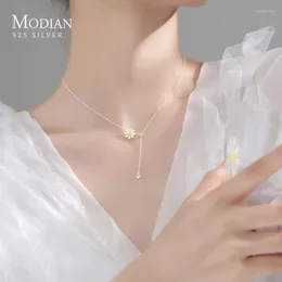 Ciondoli Modian Romantico Argento sterling 925 Smalto Caduta Petalo Margherita Nappa Collana pendente Zirconia per le donne Gioielleria raffinata Ragazza Regalo