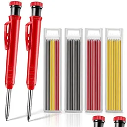 Pencils Wholesale Solid Carpenter Pencil Set With 6 Refill Leads Builtin Sharpener Marking Tool Woodworking Deep Hole Mechanical Penci Dhqiw