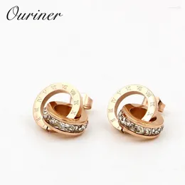 Stud Earrings Letter Roman Numeral Double Circle For Women Luxury Brand Love Charm Square CZ Crystals Jewelry KE001-1