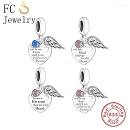 Pedras preciosas soltas FC Jóias Fit Original Pan Charms Pulseira 925 Asas de anjo de prata Deus tem você em seu braço Talão para mulheres Memorial Heart