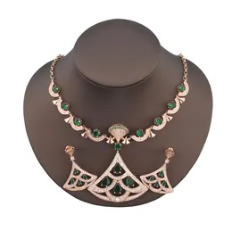 Luxurious Bohemian Neck Chain Colored Diamond Dress Pendant Ear Studs Earrings Necklace Temperament Bride's Wedding Jewelry set