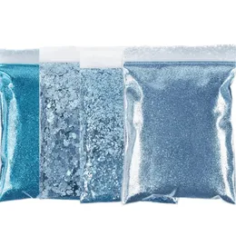 4bag*50G Ice Blues Nail Fine Glitter Powder paljett Bulk chunky blandad hexagon dekoration naglar tillbehör för UV -polska förnödenheter 240202