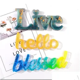 크래프트 도구 DIY 에폭시 수지 곰팡이 단어 Hello Love Live Live Blessed Crystal Epoxys Mod 수제 장신구 홈 오피스 드롭 DeLiv DHXSG