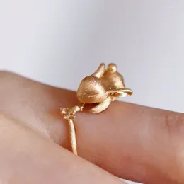 Anelli a grappolo Mini coniglio in stile carino romantico e creativo per le donne Regali di gioielli in oro puro opaco minimalista alla fidanzata