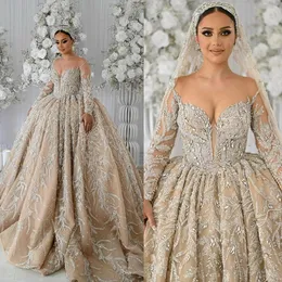 Gorgeous Ball Gown Wedding Dresses Sweetheart Appliques Design Beads Lace Long Sleeves Bridal Gown Custom Made Plus Size Vestidos De Novia