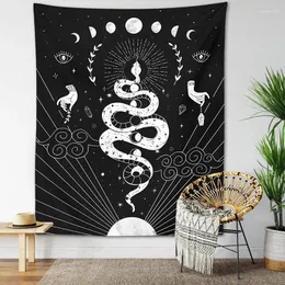 Tapeçarias Witchy Snake Tapeçaria Celestial Wiccan Suspensão de parede Fases do sol e da lua Cristais de tarô Estrelas Arte Mística Altar Pano Decoração de casa