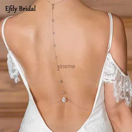 Andra smyckesuppsättningar Efily Cubic Zirconia Wedding Backdrop Halsband Brudtillbehör Smycken Party Prom Back Chain Long Crystal Backless Necklace YQ240204