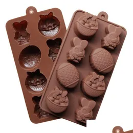 قوالب الخبز عيد الفصح Sile Mouldant Moulds 8 Grid 3D DIY Bunny Egg Shapes Chocolate Jelly و Candy Mould drop