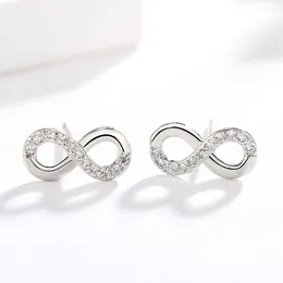 أقراط مسمار الأزياء 925 Sterling Silver Infinity Love Syndless رمز بلاتا للنساء مع مجوهرات CZ Knot Girl