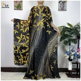 Etniska kläder 2024 Fashion Print Islam Turkiet Loose Elegant Femme Robe Silk Oversize African Women Dubai Dashiki Abaya Free Size