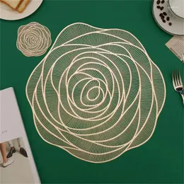 Tapetes de mesa pvc rosa flor oco antiderrapante cozinha placemat coaster almofada de isolamento prato tapete de café casa el decoração acessórios