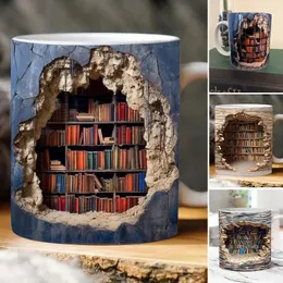 Muggar Creative 3D Bookhelves Hole in a Wall Mug Lay Personlig kaffekopp Tea julklappar