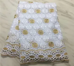 Nowy złoty i biały kolor afrykański bawełniany materiał z tkaniny z haftą Nigerian Swiss Eaile Lace w Dubaju na imprezę6826728