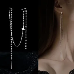 Brincos pendurados cor prata linha de orelha longo pendurado para mulheres estrela liga corrente piercing threader brinco acessórios jóias presente