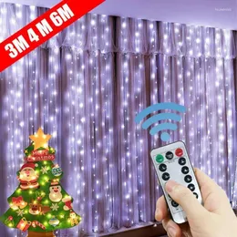 Saiten 6M 4M 3M LED Vorhang Lichterketten 8Modi Fernbedienung USB Urlaub Hochzeit Fee Girlande für Schlafzimmer Wohnzimmer Dekor