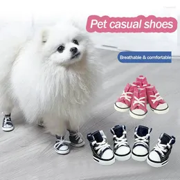 Vestuário para cães Um par bonito animal de estimação antiderrapante sapatos denim capas de lona para cães e gatos acessórios respiráveis ​​ao ar livre