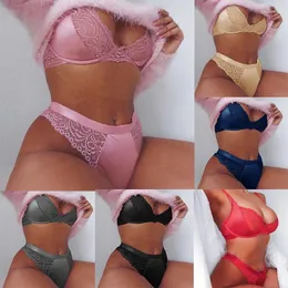 Bras Sets Lace Mesh Plus Size Two Piece Sexy See Through Intimate Women Lingerie Lady V-neck Wire Free Underwear Push Up Bra And Panty Set