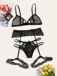 BHs Sets Sexy BH Set Transparent Durchsichtig und Höschen mit Strumpfband Perspektive Mesh Spitze Dessous Damen Unterwäsche