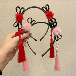 Haarschmuck Chinesisches Jahr Alter Stil Kinder Perücke Geflochtenes Stirnband Mädchen Kind Tang-Anzug Rote Schleife Quaste Kopfbedeckung Hanfu Kopfschmuck