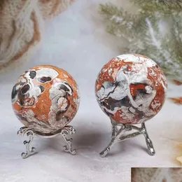 Decorative Objects Figurines Rare Natural Money Agate Sphere Rainforest Jasper Crystal Ball Real Gemstone For Fengshui Me Homefavor Dhfot