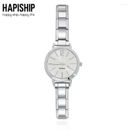 Charm Bracelets Hapiship 2024 Fashion Men Women's Stainless Steel Round Simple Watch Bracelet Bangle For Friend Wife Birthday Gift Jewelry