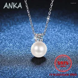 Pingentes ANKA S925 Pingente de Prata Moissanite D Cor 30 Pontos Colar de Pérola Minimalista Colar Feminino