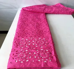 5YardsLot Bellissimo tessuto di cotone africano fucsia con decorazione di perline fiore pizzo svizzero voile per vestirsi QC114737343
