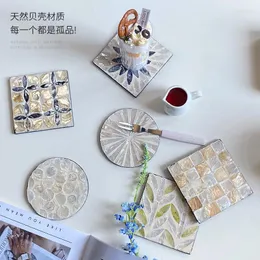 Table Mats 1pcs Shell Mosaic Coaster Coffee Cup Non-slip Pad Heat Insulation Anti-scalding Placemat Pography Prop Home Decoration