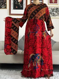 Abiti casual a maniche lunghe africani stile etnico Dashiki Abiti maxi in cotone stampato da donna Abiti alla moda con sciarpa