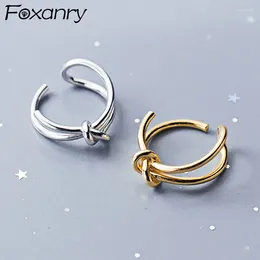 Кольца кластера Foxanry, минималистичный серебряный цвет, вечерние для женщин, креативный модный узел для галстука, геометрические украшения ручной работы на день рождения, подарки
