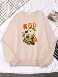 Women's Hoodies Sushi Chef Cat Printing Female Long Sleeves Japanese Harajuku Clothing Street Fashion Casual All-math Womens Sweatshirts