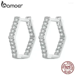 Hoop Earrings Bamoer 925 Sterling Silver Classic Zircon Ear Buckles Hexagonal For Women Elegant Fine Jewelry BSE917