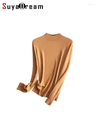 Kvinnors tröjor Suyadream Womens 'Wool Pullovers Pure Mock Neck Plain Chic 2024 Fall Winter Basic Tops