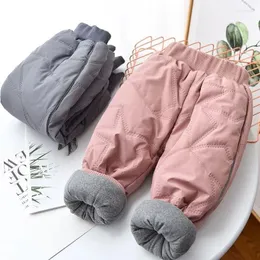 Calças bebê meninos meninas calças de esqui de algodão grosso inverno quatro camadas acolchoadas crianças quentes à prova d' água mais roupas de veludo ao ar livre