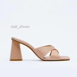 Sandals Woman Crosses Strap Heeled 2024 Solid Casual Squared Toe High Heels Slipper Women Vintage Block Heel Sandalen Shoes
