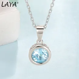 Hängen laya 925 Sterling Silver Natural Sky Blue Topaz Bezel Ställa in hänge halsband för kvinnor Original mode smycken 2024 Trend