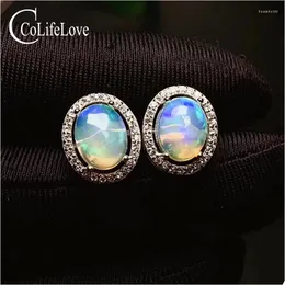 Серьги-гвоздики CoLife Jewelry Натуральный опал 5 7 мм Настоящее австралийское модное серебро 925 пробы