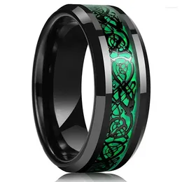 Cluster Rings Fashion 8MM Men Stainless Steel Celtic Dragon Inlay Green Carbon Fiber For Women Wedding Party Jewelry Gifts