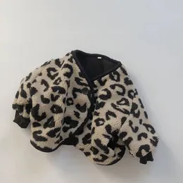 1-7T Toddler Kid Baby Boys Girls Winter Clohtes Leopard Print Jacket Fashion Fleece Warm Coat Cute Sweet Infant Clothing Outwear 240122