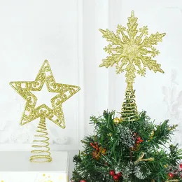 Noel dekorasyonları 1pc Altın Ağaç Yıldız Üst Süsler Glitter Kar Tanesi Yıldızlar Ev için Xmas Navidad Yıl 2024